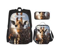 WZYCWB New York Giraffe Street Rucksack-Set (3-teiliges Set) - Schüler-Schultasche + Federmäppchen + Lunchtasche, Rucksack mit großer Kapazität