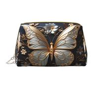 WZYCWB Reise-Kosmetiktasche aus Leder, goldfarbene weiße Schmetterlinge, tragbare Kosmetiktasche, große Kapazität, Kosmetik-Aufbewahrungstasche mit Taschen, Weiß, Einheitsgröße