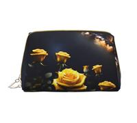 WZYCWB Reise-Kosmetiktasche aus Leder, schöne gelbe Rosen, tragbare Kosmetiktasche, große Kapazität, Kosmetiktasche mit Taschen,