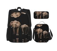 WZYCWB Riesiges Elefanten-Rucksack-Set (3-teiliges Set) - Schüler-Schultasche + Federmäppchen + Lunchtasche, Rucksack mit großer Kapazität