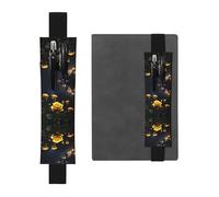 WZYCWB Schöne gelbe Rosen bedruckt große Kapazität PVC Stifthalter + kreatives Tagebuch Stiftebeutel Set mit Gummiband Anti-Rutsch-Design