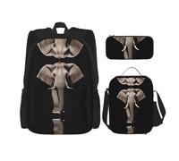 WZYCWB Schönes Elefanten-Rucksack-Set (3-teiliges Set) - Schüler-Schultasche + Federmäppchen + Lunchtasche, Rucksack mit großer Kapazität