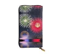 WZYCWB Splendid Feuerwerk-Ledergeldbörse, Reißverschlussfach, großes Fassungsvermögen, gutes Geschenk für Freunde, 19,1 x 10,4 cm lange Clutch, schwarz, Einheitsgröße, Schwarz, Einheitsgröße, Schwarz