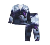 WZYCWB strong dragon printing Damen Langarm Zweiteiliger Schlafanzug Set - Weich und Warm für Herbst und Winter, Schwarz , S