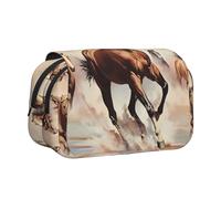 WZYCWB Tragbares Federmäppchen mit braunem Pferde-Motiv, ideal für die Organisation von Stiften im Büro oder zur Aufbewahrung von Make-up-Pinseln