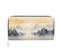 WZYCWB Weiße Schwäne, Leder-Clutch, Reißverschluss-Geldbörsen und Kartenhalter sind perfekt für Reisen oder den täglichen Gebrauch, Sunset Mountain Illustration, Einheitsgröße