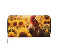 WZYCWB Weiße Schwäne, Leder-Clutch, Reißverschluss-Geldbörsen und Kartenhalter sind perfekt für Reisen oder den täglichen Gebrauch, Sonnenblumen und Hühner, Einheitsgröße