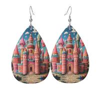 WZYWHJ Ballon-Schloss-Muster, Wassertropfen-Anhänger, Ohrringe, Lederohrringe, Damenmode Artikel