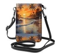 WZYWHJ Coconut trees by the lake Pattern Leather Crossbody Flap Phone Bag - Versatile Gift for Women Walking, Camping, Shopping, and Travel