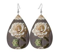 WZYWHJ Cremefarbene Shabby-Rosen-Blume, Damen-Leder-Ohrringe, einfacher Wassertropfen-Anhänger, modisches Urlaubsgeschenk