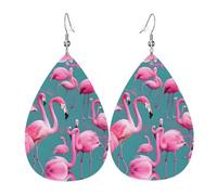 WZYWHJ Ein Schwarm Flamingos Bild Damen Leder Ohrringe Einfache Wassertropfen Anhänger Mode Urlaub Geschenk