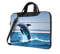 WZYWHJ Laptoptasche mit Motiv "Jumping Up Delfine" - mit weichem Innenfutter, mehreren Taschen - ideal für Männer, Reisen und Business, Schwarz, 13 inch
