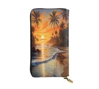 WZYWHJ Modische Damen-Geldbörse aus Leder, lang, mit mehreren Fächern und Reißverschluss-Design, Kokosnussbäume von The Lake Pattern