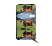 WZYWHJ Stilvolle Geldbörse aus echtem Schweizer Rindsleder, brauner Druck, lange Clutch für Damen, strapazierfähiges Material, 12 Kartenfächer, Reißverschlussfächer, Schwarz, Einheitsgröße, Schwarz ,