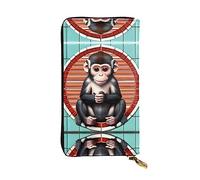WZYWHJ Stilvolle The Silent Monkey bedruckte Ledergeldbörse - lange Clutch für Damen, strapazierfähiges Material, 12 Kartenfächer, Reißverschlussfächer, Schwarz, Einheitsgröße, Schwarz , Einheitsgröße