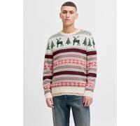 Strickpullover JACK & JONES "JJXMAS NOEL KNIT CREW NECK", Damen, Gr. S, dunkelgrün, Strick, Obermaterial: 60% Baumwolle, 40% Polyester, gemustert, regular fit normal, Rundhals, Pullover Strickpullover
