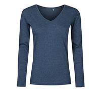 X.O by Promodoro - Women´s V-Neck T-Shirt Long Sleeve Heather Navy - Gr. - XL