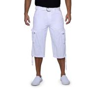 X RAY Men's Belted Tactical Cargo Long Shorts 18" Inseam Below Knee Length Multi Pocket 3/4 Capri Pants White Size 32