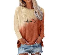 x Shirt Damen Damen T-Shirt mit Farbverlauf und Langen Ärmeln und Rundhalsausschnitt angarmshirts FüR Damen GrüN (Orange, XL)