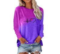 x Shirt Damen Damen T-Shirt mit Farbverlauf und Langen Ärmeln und Rundhalsausschnitt angarmshirts FüR Damen GrüN (Purple, L)