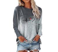 x Shirt Damen Damen T-Shirt mit Farbverlauf und Langen Ärmeln und Rundhalsausschnitt angarmshirts FüR Damen GrüN (Grey, XL)