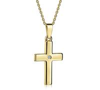 Xaana Damen-Anhänger Kreuz glanz mit Zirkonia aus 333er Gelbgold inkl. vergoldeter Silberkette AMZ0529