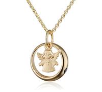 Xaana Jungen-Taufkette Taufgeschenk Taufring mit synth. Safir und Engel-Einhänger aus 333er (8kt) Gelbgold inkl. vergoldeter Silberkette 36/38 cm AMZ0396