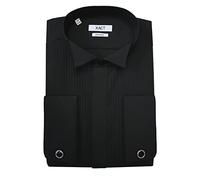 Xact Herren Formales Smokinghemd, Doppelmanschette - Manschettenknöpfe inklusive (Black - Wing Collar - Pleated Fly Front) 55