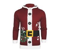 Xact Herren Kapuzen-Weihnachtspullover - mit Elfen, Weihnachtsmann oder Rentier Motiv (Santa - Red) XL