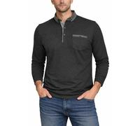 Xact Herren Langarm Piqué-Poloshirt aus Baumwolle mit Chambray-Button-Down-Kragen (Charcoal) XL