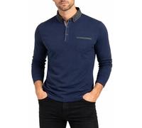 Xact Herren Langarm Piqué-Poloshirt aus Baumwolle mit Chambray-Button-Down-Kragen (Vintage Blue) XL