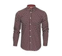 Xact Herren Langarmhemd mit Polka-Dot-Muster, Button-Down-Kragen, Slim-fit (Burgundy/White) M