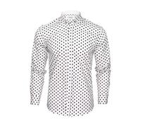 Xact Herren Langarmhemd mit Polka-Dot-Muster, Button-Down-Kragen, Slim-fit (White/Black) 3XL