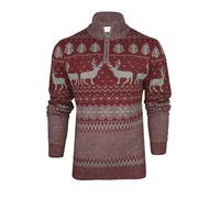 Xact Herren Nordic Fairisle 1/4-Zip Weihnachtspullover (Burgundy/Grey) XXL