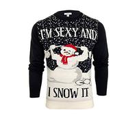 Xact Herren Novelty Lustiger Weihnachts/Xmas Pullover - Sexy & I Snow It (Navy) XL