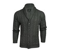 Xact Herren Strickjacke mit Zopfmuster und Schalkragen - Cardigan mit Knopfleiste, Regular Fit, warm & vielseitig (Charcoal Marl) L
