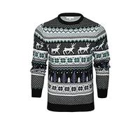 Xact Herren Weihnachtspullover 'Lapland' mit Baum- und Reindeer-Fairisle-Muster (Black/Ice) M