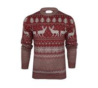 Xact Herren Weihnachtspullover mit nordischem Fairisle-Muster und Rundhalsausschnitt (Burgundy/Grey) S