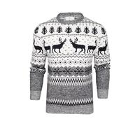 Xact Herren Weihnachtspullover mit nordischem Fairisle-Muster und Rundhalsausschnitt (Ecru) S