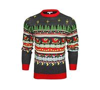 Xact Herren Weihnachtspullover mit nordischem Fairisle-Muster und Rundhalsausschnitt (Snowy - Navy/Red) L