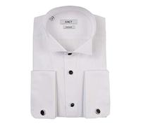 Xact Herren Weißes Smokinghemd Festliches Hochzeitshemd Doppelmanschette Manschettenknöpfe inklusive (White - Wing Collar - Black Buttons) 43