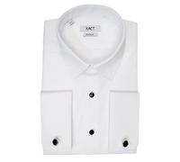 Xact Herren Weißes Smokinghemd Festliches Hochzeitshemd Doppelmanschette Manschettenknöpfe inklusive (White - Standard Collar - Black Buttons) 38