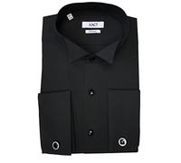 Xact Herren Weißes Smokinghemd Festliches Hochzeitshemd Doppelmanschette Manschettenknöpfe inklusive (Black - Wing Collar - Black Buttons) 47