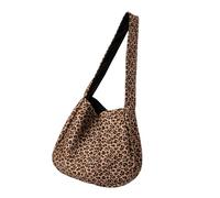 XAGMODSHN Große Schultertasche mit Leopardenmuster, geräumig, Veloursleder, leicht, für Pendler, Reisen, Fitnessstudio, geräumige Wildledertasche, Braunes Leopardenmuster