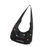 XAGMODSHN Umhängetasche aus Cord mit Cartoon-Stickerei, lässig, leicht, weich, verstellbar, Schultertaschen für Damen, bestickte Cord-Umhängetasche, Schwarz , One Size