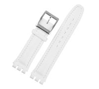 XAXTGBHL Lederarmband passend for Swatch Strap Plain Uhrenarmband 17 mm 19 mm Handschlaufe Damen Herren Uhrengürtel Zubehör(White silver bucke,17mm)