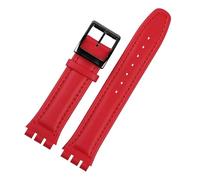 XAXTGBHL Lederarmband passend for Swatch Strap Plain Uhrenarmband 17 mm 19 mm Handschlaufe Damen Herren Uhrengürtel Zubehör(Red black bucke,17mm)