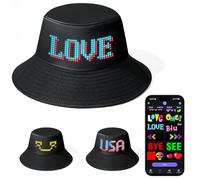 XAXVSTS Programmierbarer LED Fischerhut Bluetooth App Steuerung Smart Hut mit Anzeige für Eigene Texte Laufschrift Bucket Hat für Festival Party Laufen USB Aufladbar Schwarz