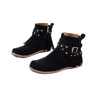 Xbemkste Cowboy Stiefeletten Damen Flache Stiefel mit Fransen Westernstiefel Cowboy Boots Retro Ankle Boots Wildleder Knöchelstiefel Elegant Kurzstiefel Weitschaftstiefel (42)