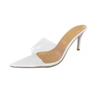 Xbemkste Sandalen Damen Mit Absatz Transparent Offene Zehen Sandaletten Pumps Elegant Stiletto Schuhe Pointed Toe Absatzschuhe High Heels Damenschuhe Sommerschuhe (White, 39)
